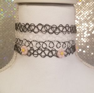 4 Piece Black, White, and Floral Choker Set - NWOT